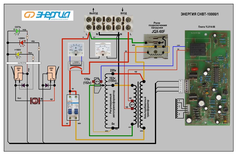 Принципиальная электрическая схема стабилизатора квантт 07.Энергия СНВТ-10000/1. Общая электрическая схема с платой управ. YL014-06. - 2