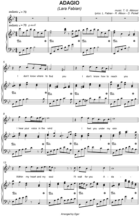 Free Adagio by Lara Fabian sheet music - Musescore.com